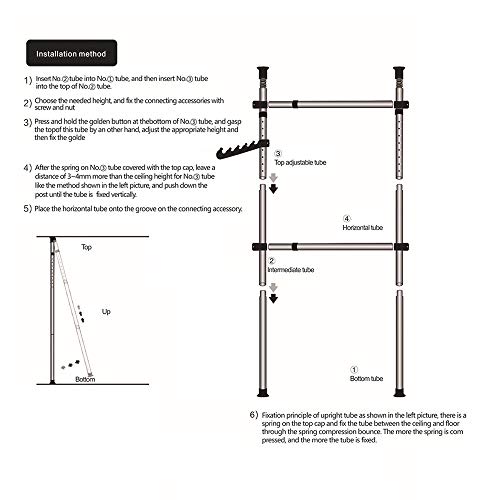 Sinbide Perchero de Ropa Telescópico Altura Ajustable Carril de Ropa de Acero Resistente Bastidor de Ropa Sistema de Perchero Extensible con 1/3/ 4 Barras (B)