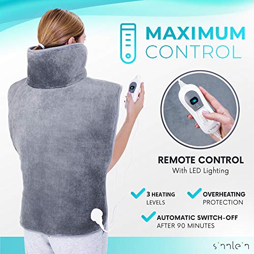 sinnlein Manta Eléctrica Espalda, 60x85cm, Hombros y Cuello | Almohadilla Térmica Lumbar, Cervical | 3 Niveles de Calentamiento | Desconexión Automática