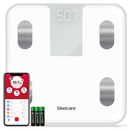 Sinocare Báscula de Baño Grasa Corporal con App Bascula Inteligete Mide 14 Datos Corporales (BMI/BMR/Gordo/Músculo etc）