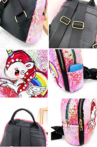 Sipobuy Mochila De Unicornio con Lentejuelas Preciosas Y Brillantes para Niñas, Cierre De Cremallera, Bolsillos Frontales Y Laterales para Escuela/Viajes, Mochila con Correas Ajustables (Black)