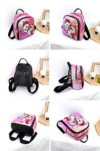 Sipobuy Mochila De Unicornio con Lentejuelas Preciosas Y Brillantes para Niñas, Cierre De Cremallera, Bolsillos Frontales Y Laterales para Escuela/Viajes, Mochila con Correas Ajustables (Black)