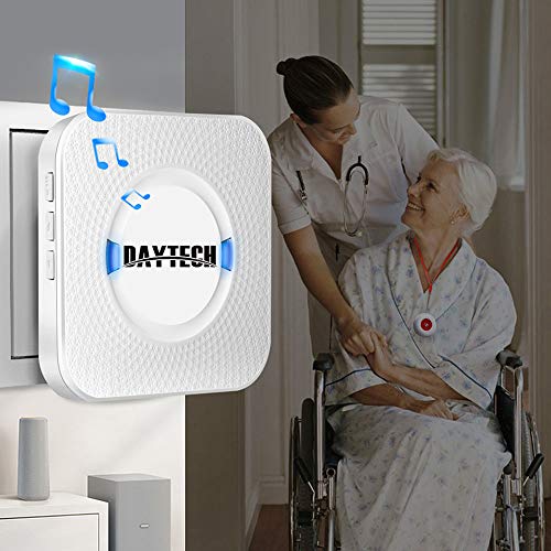 Sistema de botones de llamada Daytech Alarma inalámbrica de atención personal SOS de asistencia al paciente de más de 200 pies de alcance (2 botones + 2 receptores)