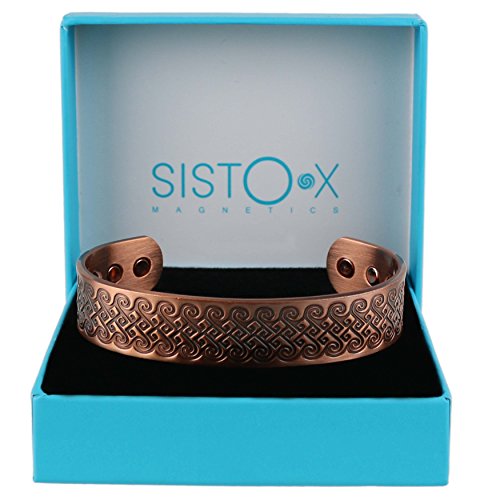 SISTO-X® - Pulsera magnética de cobre con diseño de varios pergaminos (6 imanes de tierras raras NdFeB)