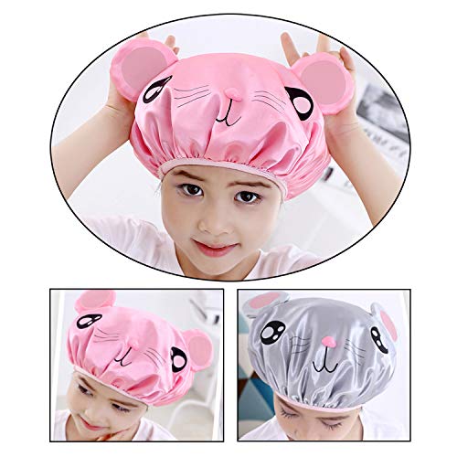 SIVENKE juego de 2 gorro de ducha para niños gorro de baño impermeable gorro de baño gorro de baño impermeable gorro de baño para cabello largo gorro de baño de silicona rosa + gris