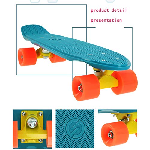 Skateboarding Tabla De Peces Pequeños Monopatín Callejero Scooters De Cuatro Ruedas para Niños Y Niñas Principiantes Soporte De Carga 100 Kg con Superficie Antideslizante (Color : Blue)