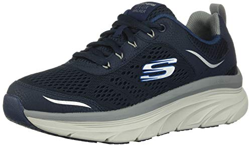 Skechers D'lux Walker, Zapatillas Hombre, Navy Leather Mesh Gray Trim, 42 EU