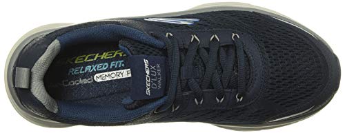 Skechers D'lux Walker, Zapatillas Hombre, Navy Leather Mesh Gray Trim, 42 EU