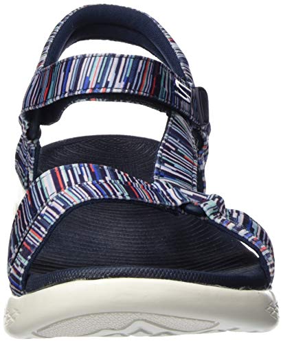 Skechers On-The-go 600, Sandalia con Punta Abierta Mujer, Multicolour Navy Multi Textile Nvmt, 36 EU