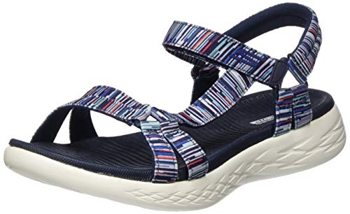 Skechers On-The-go 600, Sandalia con Punta Abierta Mujer, Multicolour Navy Multi Textile Nvmt, 36 EU