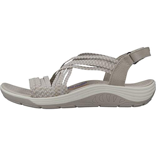 Skechers Reggae Cup-Oh, Snap, Sandalias de Punta Descubierta Mujer, Beige (Nat Black & Grey Gore), 37 EU