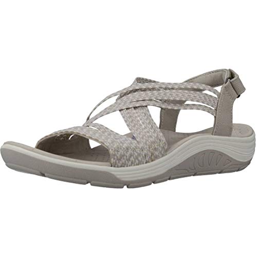 Skechers Reggae Cup-Oh, Snap, Sandalias de Punta Descubierta Mujer, Beige (Nat Black & Grey Gore), 37 EU