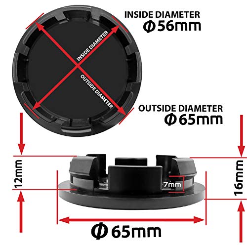 SkinoEu 4 x 65mm Tapas de Rueda de Centro Centrales Llantas Aluminio Compatibles con Tapacubos VW Número de Pieza 3B7601171 / 6U7601171 Negro CV 4