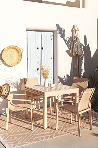 SKLUM Pack Mesa Extensible para Exterior (90cm -180cm) Starmi & 4 Sillas de Exterior Eika Aluminio Rosa Almendra - (Elige Color)