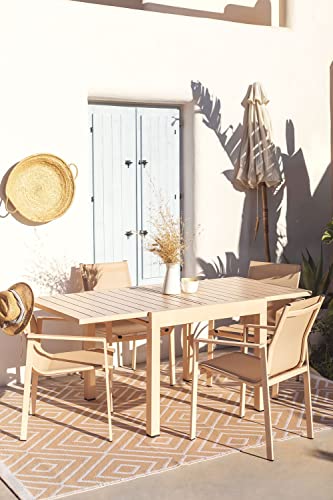 SKLUM Pack Mesa Extensible para Exterior (90cm -180cm) Starmi & 4 Sillas de Exterior Eika Aluminio Rosa Almendra - (Elige Color)