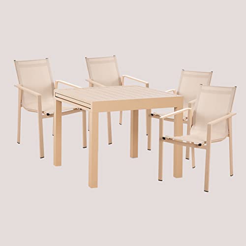 SKLUM Pack Mesa Extensible para Exterior (90cm -180cm) Starmi & 4 Sillas de Exterior Eika Aluminio Rosa Almendra - (Elige Color)