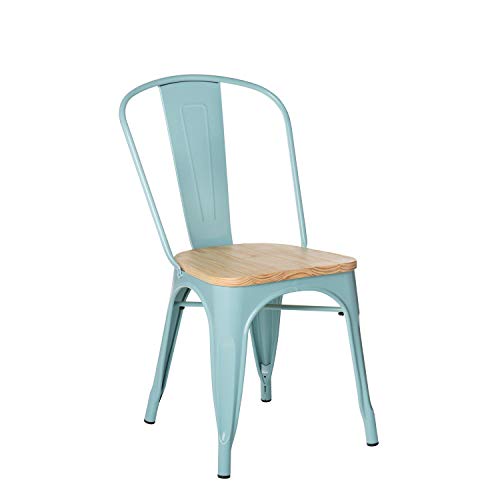 SKLUM Silla LIX Madera Madera de Pino - Acero Brillante Azul Isla Paraíso Madera Natural - (Elige Color)