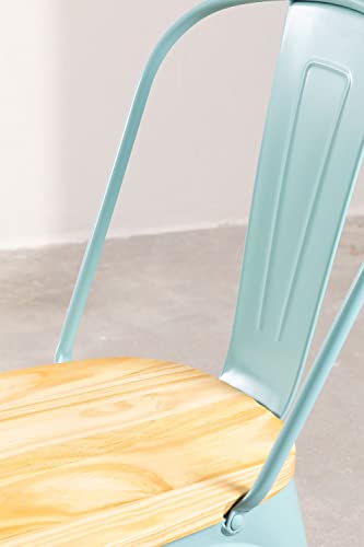 SKLUM Silla LIX Madera Madera de Pino - Acero Brillante Azul Isla Paraíso Madera Natural - (Elige Color)