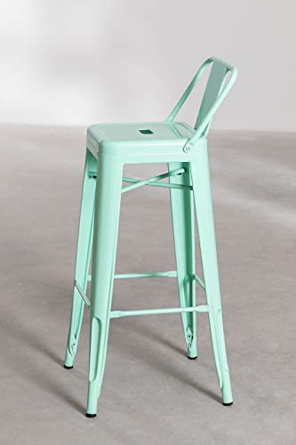 SKLUM Taburete Alto con Respaldo en Acero (76 cm) LIX Acero Brillante Verde Menta - (Elige Color)