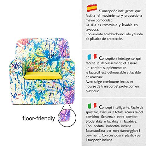 SLEEPAA Sillon bebe 1-4 años Desenfundable Lavable Resistente Seguro Ligero Cómodo Decoracion muebles niños Fabricado en España 40x40x42 cm (Pollock)