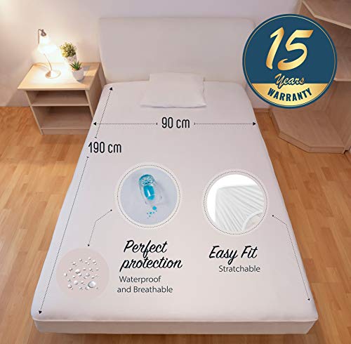 SLEEPZEN Protector de Colchon 90 x 190 cm Impermeable - Cubre Colchon Certificado Oeko-Tex® - Membrana Protectora de Poliuretano - Antibacteriano, Antimoho, Anti-Ácaros