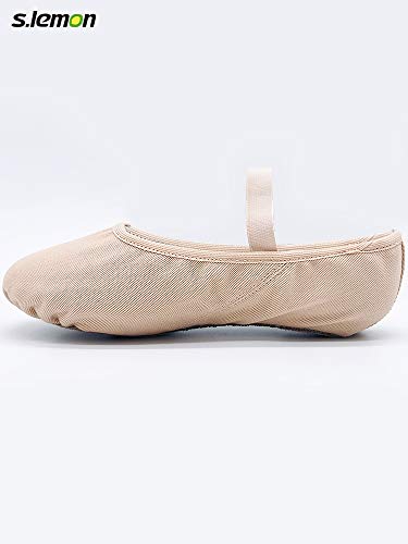 s.lemon Niñas Zapatos de Ballet Danza Lona Elástico Zapatillas de Ballet para Mujer Hombre,Completa Suela 36