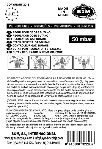 S&M Regulador 50 mbar para Botellas De Gas Butano O Propano, Rojo