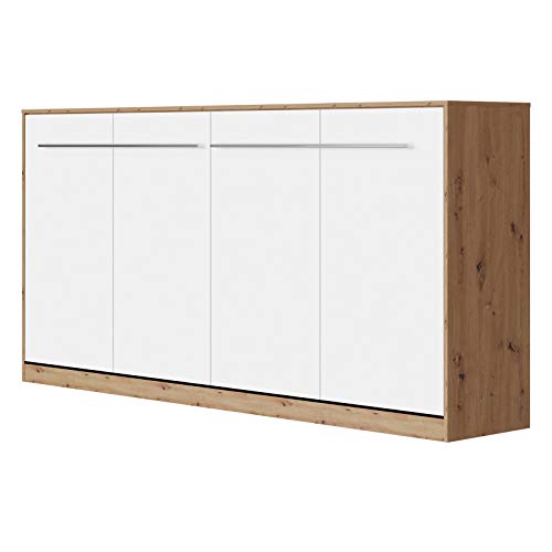 SMARTBett Standard 90x200cm Horizontal Roble Salvaje/Blanco | Cama Abatible, Cama De Pared, Cama Plegable, Cama Oculta