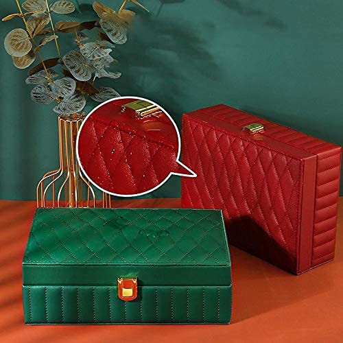 SMEJS Joyero Organizador de cuero PU Forro de terciopelo Cajas de regalos Organizador divisor extraíble con espejo Estuche de almacenamiento de joyas Pequeño rombo Bordado Cuadrícula-Negro 22 * ​​1