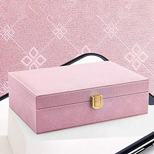 SMEJS Joyero Organizador de cuero PU Forro de terciopelo Cajas de regalos Organizador divisor extraíble con espejo Estuche de almacenamiento de joyas Pequeño rombo Bordado Cuadrícula-Negro 22 * ​​1