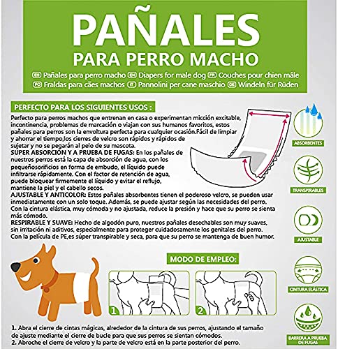 SMELL & SMILE Pañales Desechables para Perro Pañales para Perros Macho Pañal Sanitarios para Perro Mascotas Bragas Higiénicas Suaves absorbentes (S-20.5 * 50 CM)