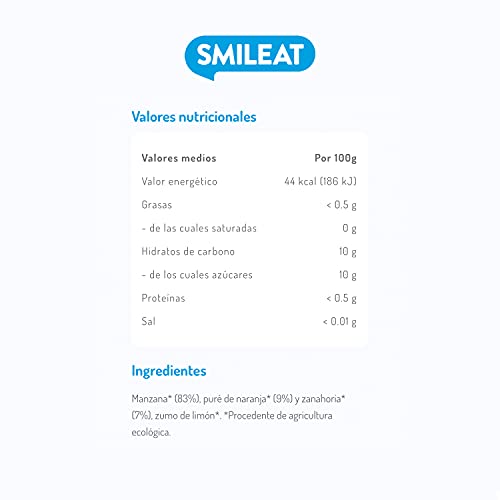 Smileat - Tarritos Ecológicos de Manzana, Naranja y Zanahoria, Ingredientes Naturales, Para Bebés a partir de los 4 Meses - Pack de 12x130g - 1560g