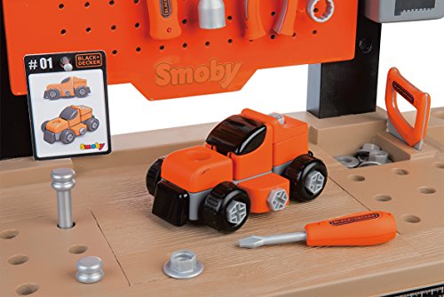 Smoby Black & Decker-Bricolo Center Taller Banco Herramientas Infantil-función Clavo Sube y Baja-más de 92 Piezas-Incluye Coche para Construir 360701, Color Negro y Rojo, No Installation