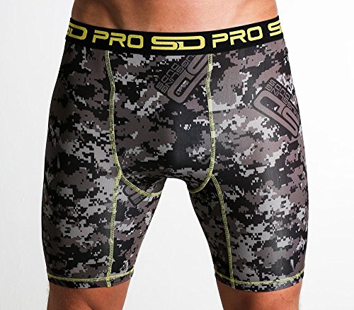 Smuggling Duds SD Pro Range Compression Shorts by Fitted Soft Cool Quick Dry Sports Training Shorts for Men - Groin Protector Guard Pocket Pouch - Carbon Digi - Small