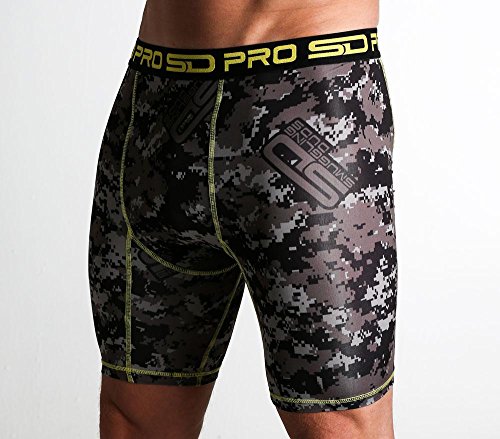 Smuggling Duds SD Pro Range Compression Shorts by Fitted Soft Cool Quick Dry Sports Training Shorts for Men - Groin Protector Guard Pocket Pouch - Carbon Digi - Small