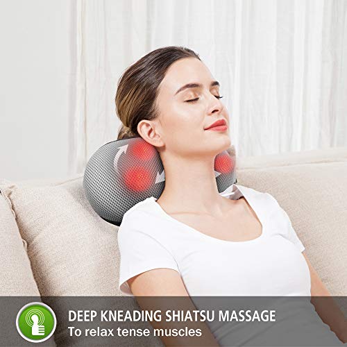 Snailax Almohada de masaje Shiatsu - Masajeador de cuello y espalda con calor, Masajeador de almohada eléctrico para hombros, cervicales, lumbares Los mejores regalos para mujeres/hombres/mamá/papá