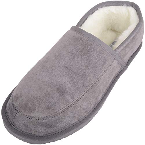 SNUGRUGS Zapatilla completa de ante para hombre con forro de lana y suela ligera, gris (gris), 46 EU