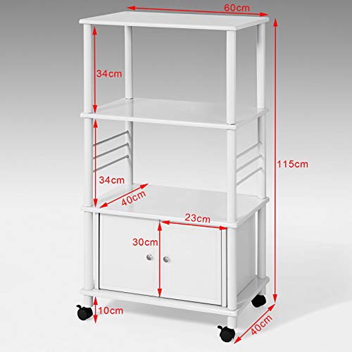 SoBuy Carrito de Cocina, Estante de Cocina, Estante con Ruedas, Estantería de Cocina, FRG12-W, ES