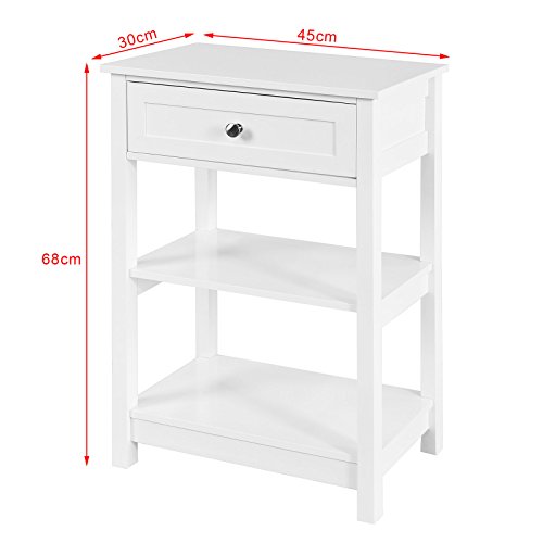 SoBuy FBT46-W,ES Mesa Auxiliar con 1 cajón, Consola,mesita de Noche para salón Comedor, teléfono o lampara (Blanco) (1)