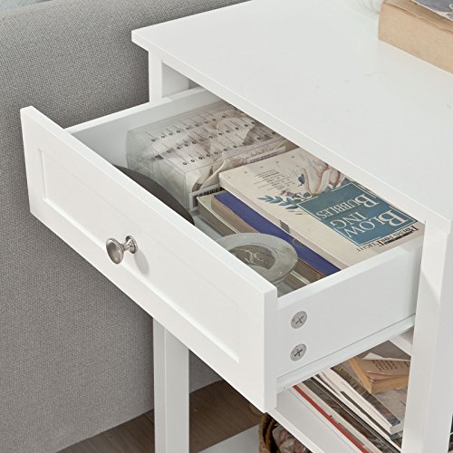 SoBuy FBT46-W,ES Mesa Auxiliar con 1 cajón, Consola,mesita de Noche para salón Comedor, teléfono o lampara (Blanco) (1)