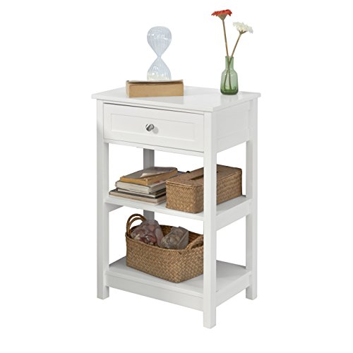 SoBuy FBT46-W,ES Mesa Auxiliar con 1 cajón, Consola,mesita de Noche para salón Comedor, teléfono o lampara (Blanco) (1)