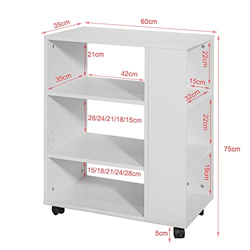 SoBuy® FBT68-W,ES Mesa auxiliar con 3 estantes, Consola,mesita de noche con ruedas