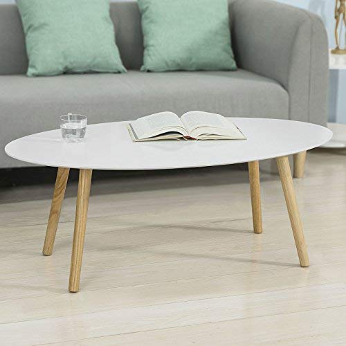 SoBuy Mesa de Centro con Patas de Madera para Salón Mesa de Café Blanco L105xH40 cm FBT61-W, ES