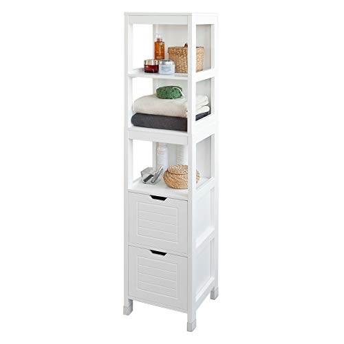 SoBuy Mueble Columna de Baño, Armario para Baño Alto,Estanterías de Baño-2 Puertas y 1 Cajón,FRG126-W,ES (Blanco)