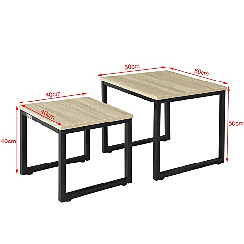 SoBuy Set de 2 Mesas Auxiliares Mesa Nido de Salón Mesitas de Madera y Metal FBT42-N, ES (Madera)