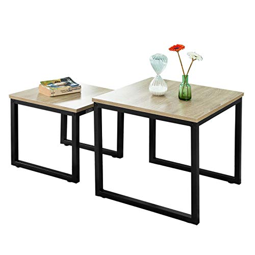 SoBuy Set de 2 Mesas Auxiliares Mesa Nido de Salón Mesitas de Madera y Metal FBT42-N, ES (Madera)