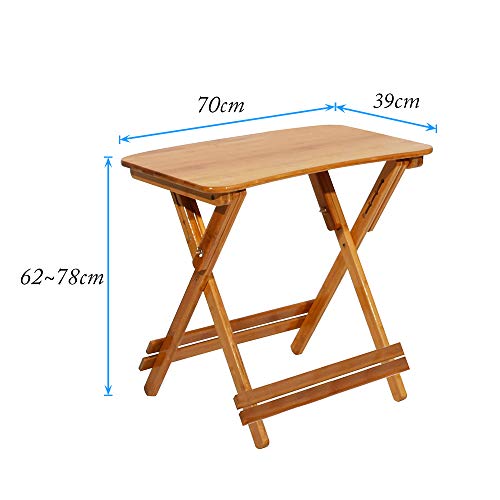 soges Mesa Auxiliar Plegable, Mesa de balcón, Mesa de jardín, Mesa Plegable de bambú, Mesa de Estudio, Escritorio, Altura Regulable y Plegable, 70 x 39 x (62 – 78) cm