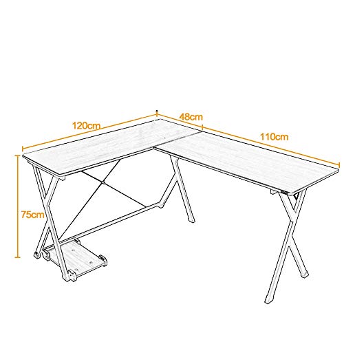 sogesfurniture Escritorio Esquinero para Ordenador, Mesa de Ordenador en Forma de L, Mesa de Estudio Escritorio de la Computadora para Casa, Oficina, (158+120) x48x75cm, BHEU-ZJ1-MO