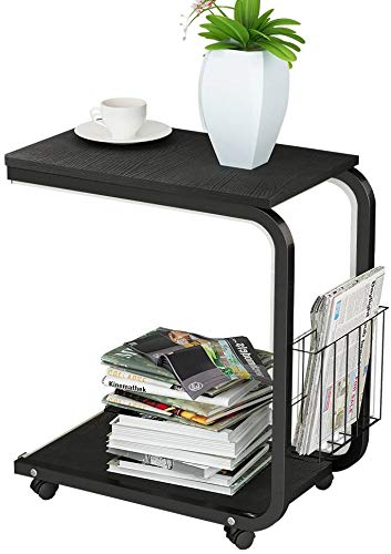 sogesfurniture Mesa de Ordenador Portatil Mesa Auxiliar con Ruedas, Mesas de Centro Escritorio Compacta para Cama o Sofá, 51x30x56 cm, Negro BHEU-KH02BK-N