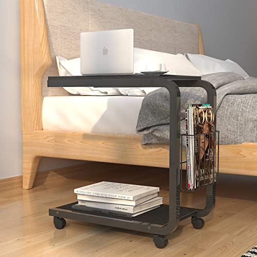 sogesfurniture Mesa de Ordenador Portatil Mesa Auxiliar con Ruedas, Mesas de Centro Escritorio Compacta para Cama o Sofá, 51x30x56 cm, Negro BHEU-KH02BK-N