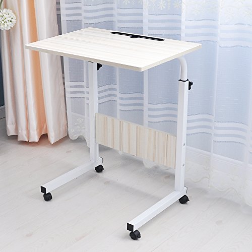 SogesFurniture Mesa Portátil Ordenador Ajustable con Ruedas, 60 * 40cm Sofá Mesa Mesas de Centro, con Ranura para Tabletar, Arce Blanco 05#3-60MP-BH